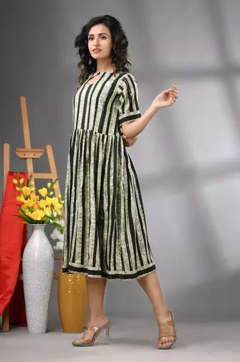 Green rayon midi dress with sequence work