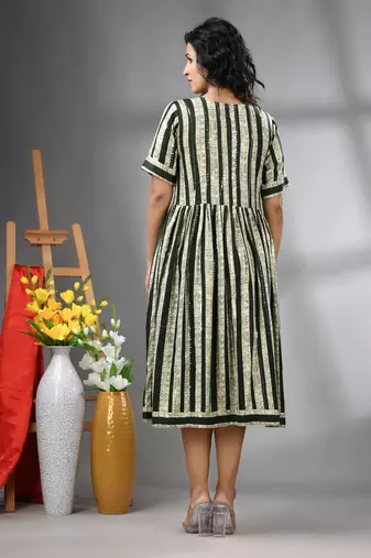 Green rayon midi dress with sequence work