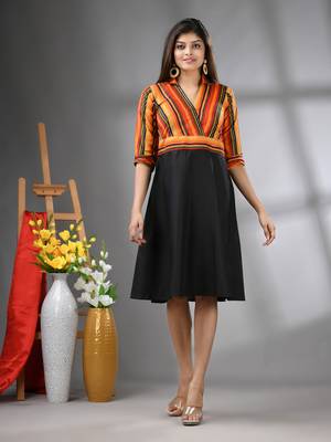 Multicolor and black cotton blend flared midi dress 1