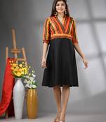 Multicolor and black cotton blend flared midi dress