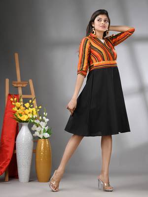 Multicolor and black cotton blend flared midi dress 2