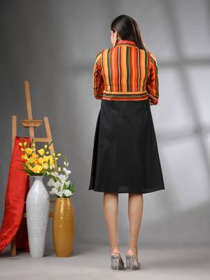 Multicolor and black cotton blend flared midi dress 3