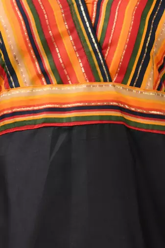 Multicolor and black cotton blend flared midi dress