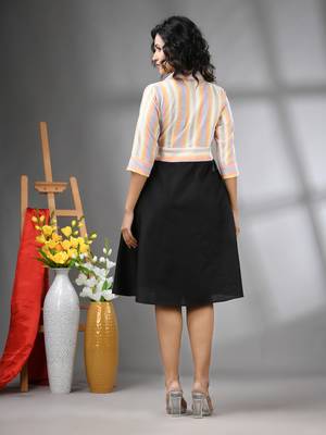 Multicolor and black cotton blend flared midi dress 3