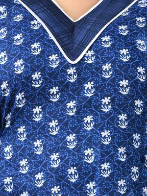 Navy blue cotton printed a-line ethnic dress 4