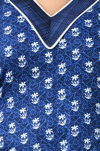 Navy blue cotton printed a-line ethnic dress