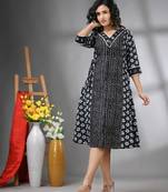 Black cotton bandhani printed a-line ethnic dress