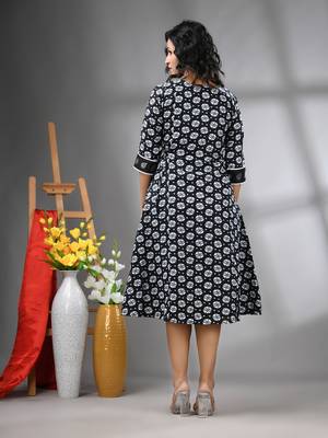 Black cotton bandhani printed a-line ethnic dress 3
