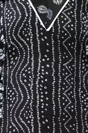 Black cotton bandhani printed a-line ethnic dress