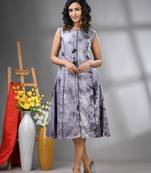Grey rayon abstract printed a-line ethnic dress