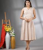 Beige cotton fit & flared midi dress