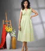 Light green cotton fit & flared midi dress