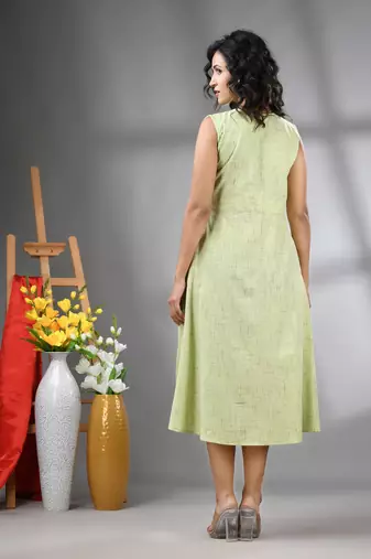 Light green cotton fit & flared midi dress