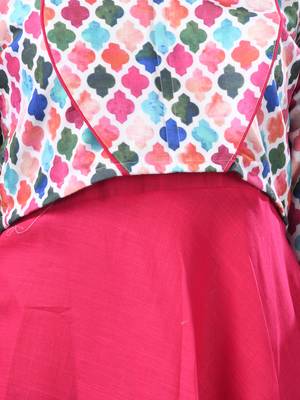 Fuchsia cotton solid gown with printed cropped jacket 4