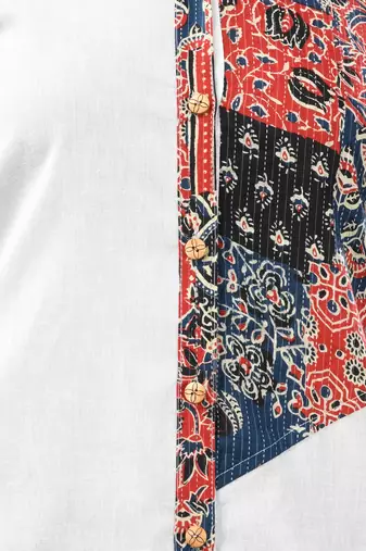 Off white solid cotton shirt with ajrat patchwork