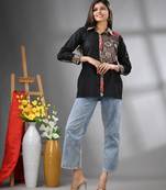 Black solid cotton shirt with ajrat patchwork