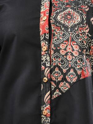 Black solid cotton shirt with ajrat patchwork 4