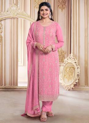Light pink faux georgette embroidered salwar suit 1