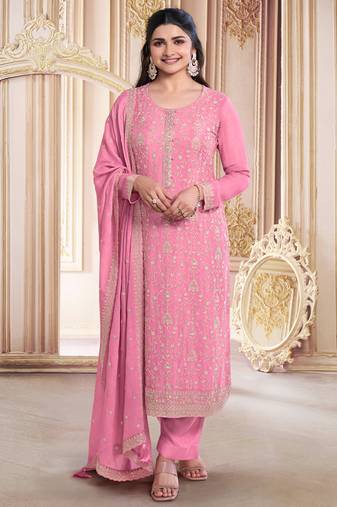 Light pink faux georgette embroidered salwar suit