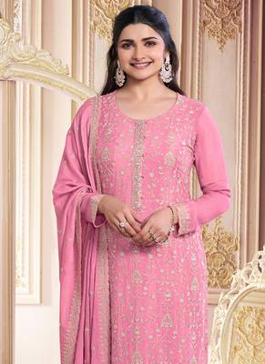 Light pink faux georgette embroidered salwar suit 2