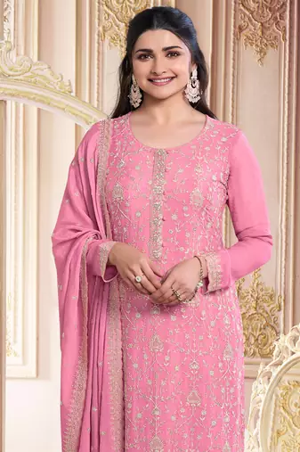 Light pink faux georgette embroidered salwar suit