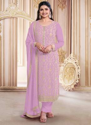 Baby pink faux georgette embroidered salwar suit 1