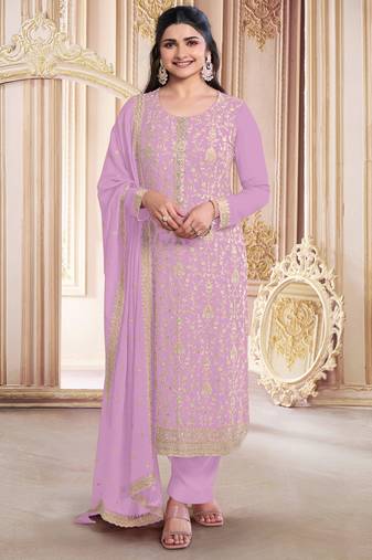 Baby pink faux georgette embroidered salwar suit