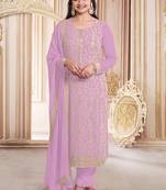 Baby pink faux georgette embroidered salwar suit