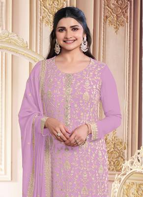 Baby pink faux georgette embroidered salwar suit 2