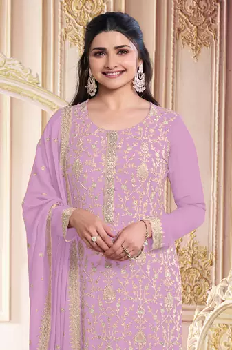 Baby pink faux georgette embroidered salwar suit