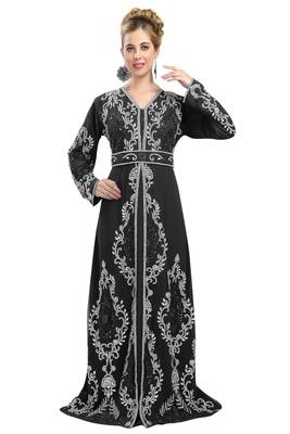 Black color full sleeves Handmade Moroccan Kaftan with Sun-proof hijab 1