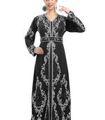 Black color luxurious full sleeves Handmade Moroccan Kaftan with Sun-proof hijab.