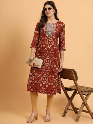 Women ethnic motifs embroidered regular kurta  1