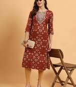 Women ethnic motifs embroidered regular kurta 