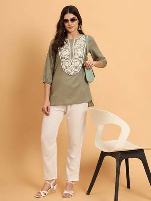 Embroidered thread work thread work kurti 1