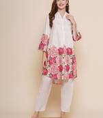 Women's Floral Printed Knee Length V Neck Rayon Co-ords Set (K122)