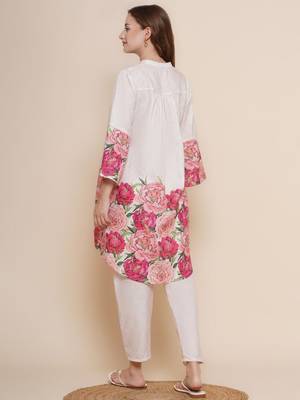 Women's Floral Printed Knee Length V Neck Rayon Co-ords Set (K122) 2