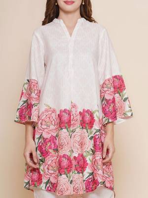 Women's Floral Printed Knee Length V Neck Rayon Co-ords Set (K122) 4