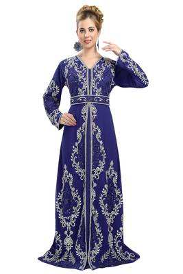 Navy-Blue color full sleeves Handmade Moroccan Kaftan with Sun-proof hijab 1