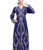 Navy-Blue color luxurious full sleeves Handmade Moroccan Kaftan with Sun-proof hijab.