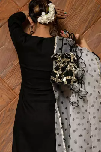 black rayon kurti palazzo set with printed dupatta