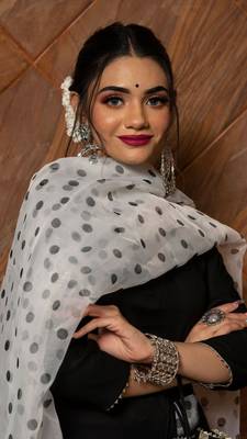 black rayon kurti palazzo set with printed dupatta 4