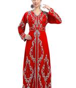 Red color luxurious full sleeves Handmade Moroccan Kaftan with Sun-proof hiijab.