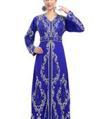 Royal-Blue color luxurious full sleeves Handmade Moroccan Kaftan with Sun-proof hiijab.