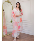 Organza Fabric Straight Kurta, Pant and Dupatta Set