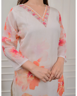 Organza Fabric Straight Kurta, Pant and Dupatta Set 4