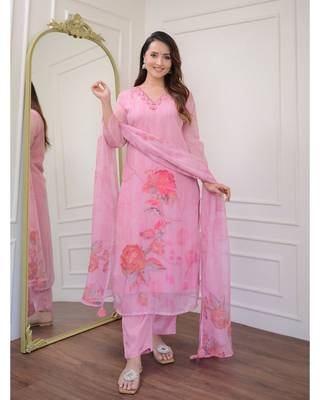 Organza Fabric Straight Kurta, Pant and Dupatta Set 2