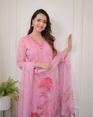 Organza Fabric Straight Kurta, Pant and Dupatta Set 3