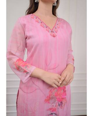 Organza Fabric Straight Kurta, Pant and Dupatta Set 4