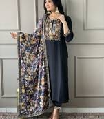 Women Chanderi Silk Embroidered Kurta Pant Dupatta Set